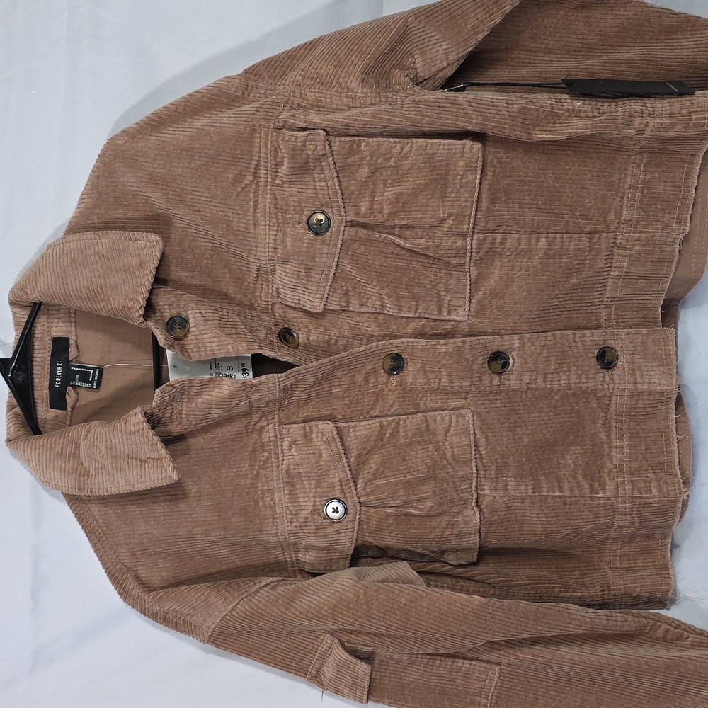 Forever 21 Brown (Cocoa) Corduroy Utility Jacket Womens Size Small (W600) - Picture 2 of 7